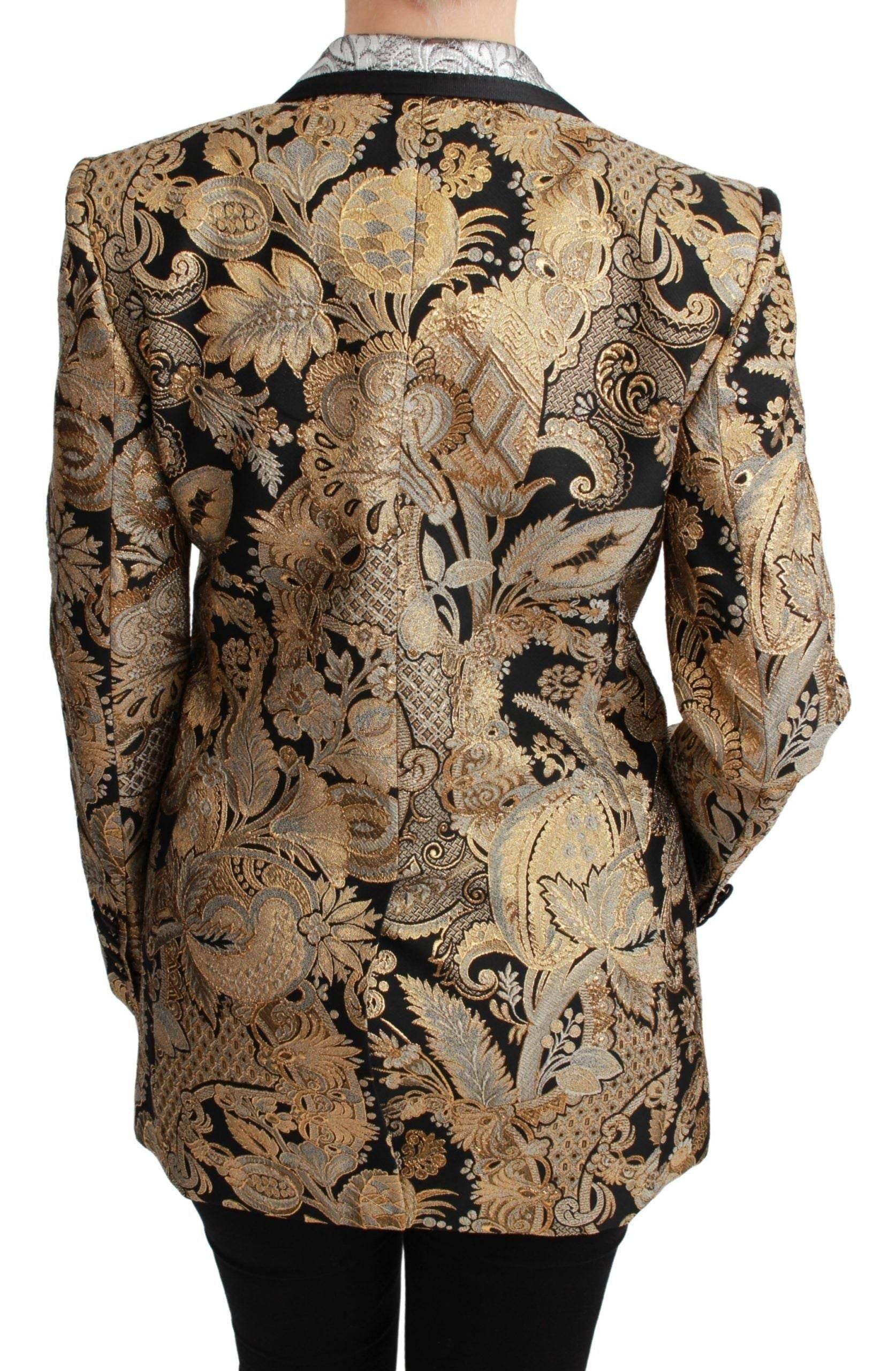 Dolce & Gabbana Black Gold Jacquard Blazer Jacket - Hilstor