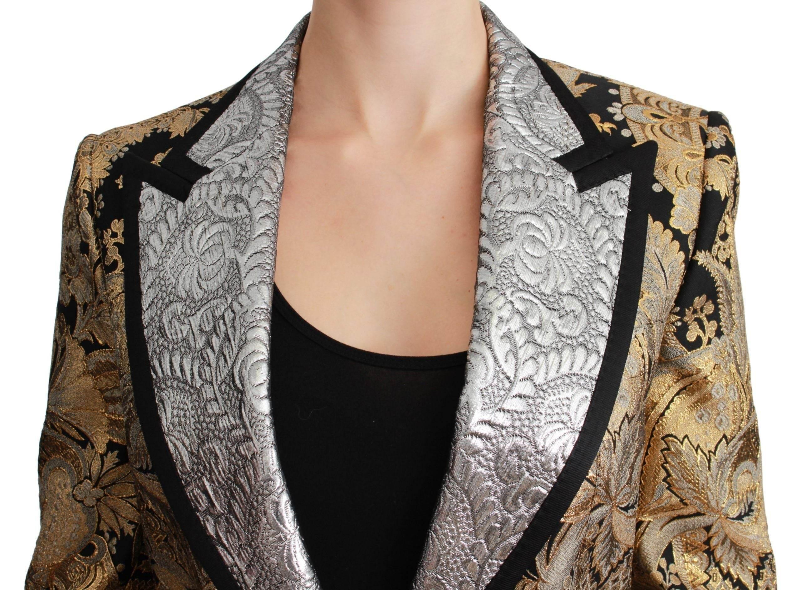 Dolce & Gabbana Black Gold Jacquard Blazer Jacket - Hilstor