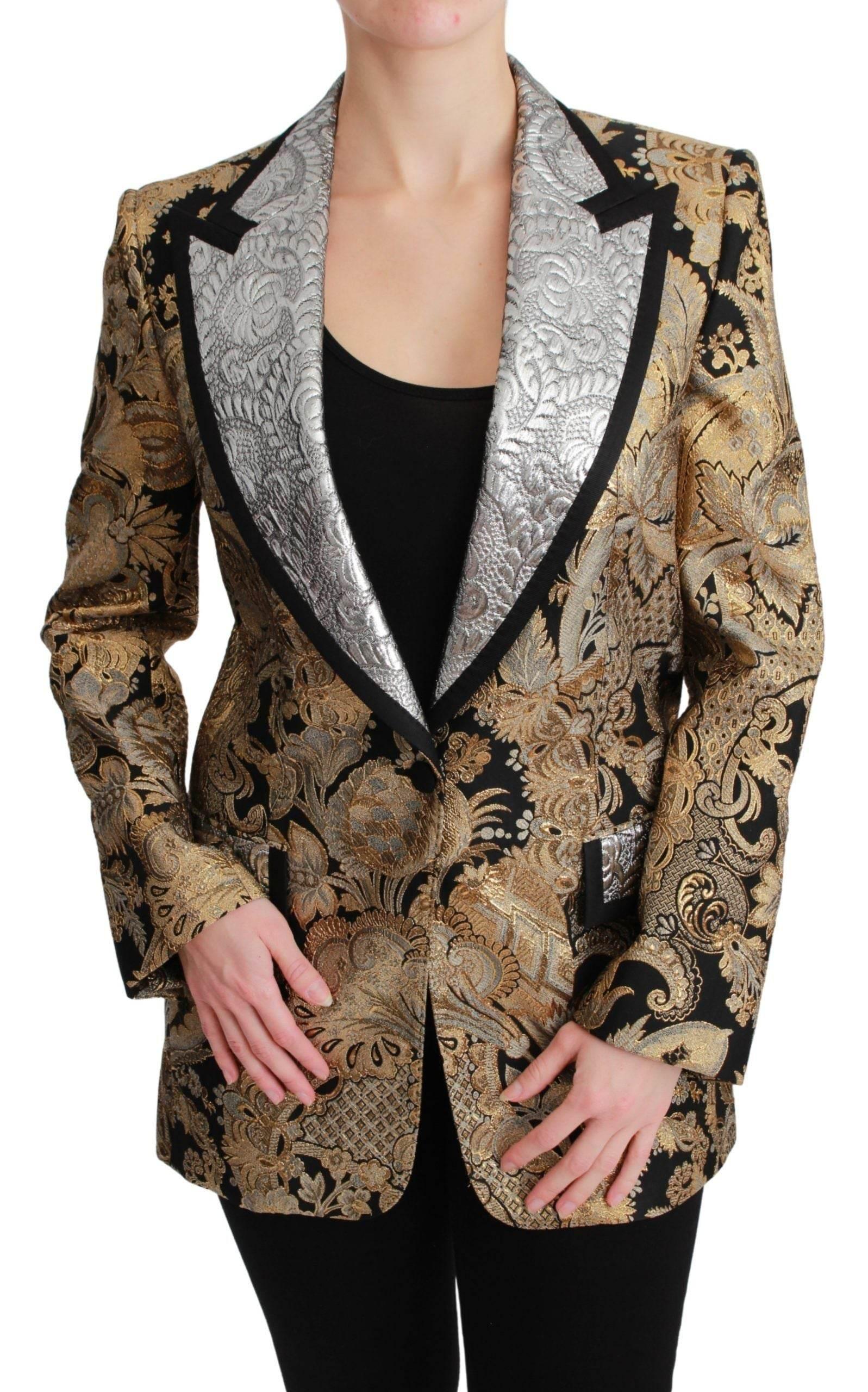 Dolce & Gabbana Black Gold Jacquard Blazer Jacket - Hilstor