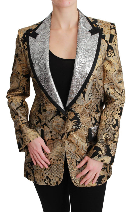 Dolce & Gabbana Black Gold Jacquard Blazer Jacket - Hilstor