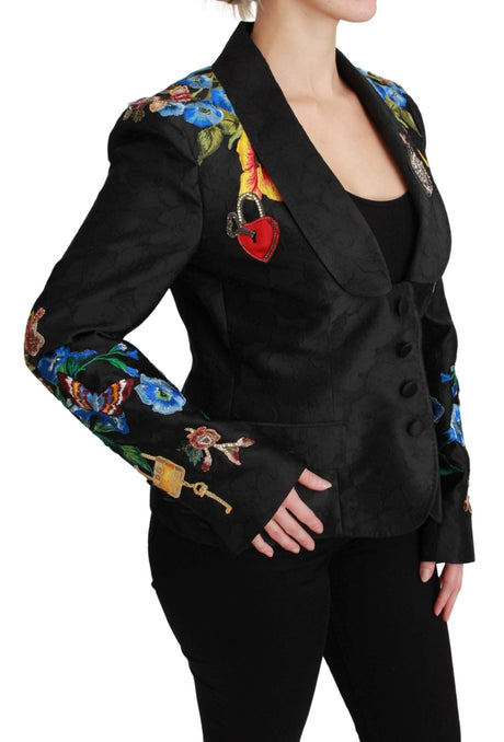 Dolce & Gabbana Black Brocade Crystal Blazer Jacket - Hilstor