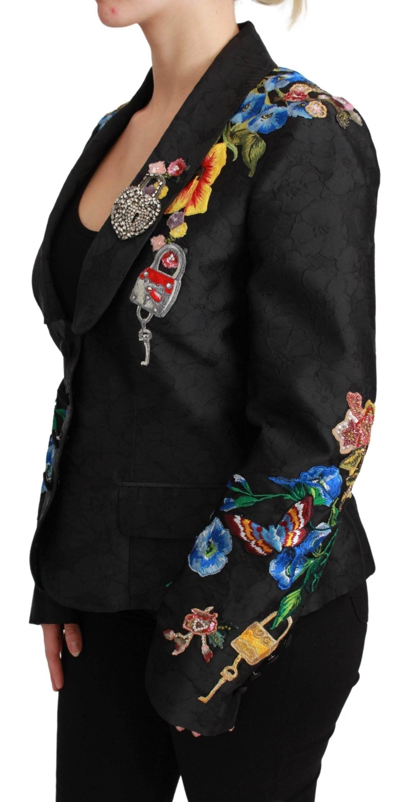 Dolce & Gabbana Black Brocade Crystal Blazer Jacket - Hilstor