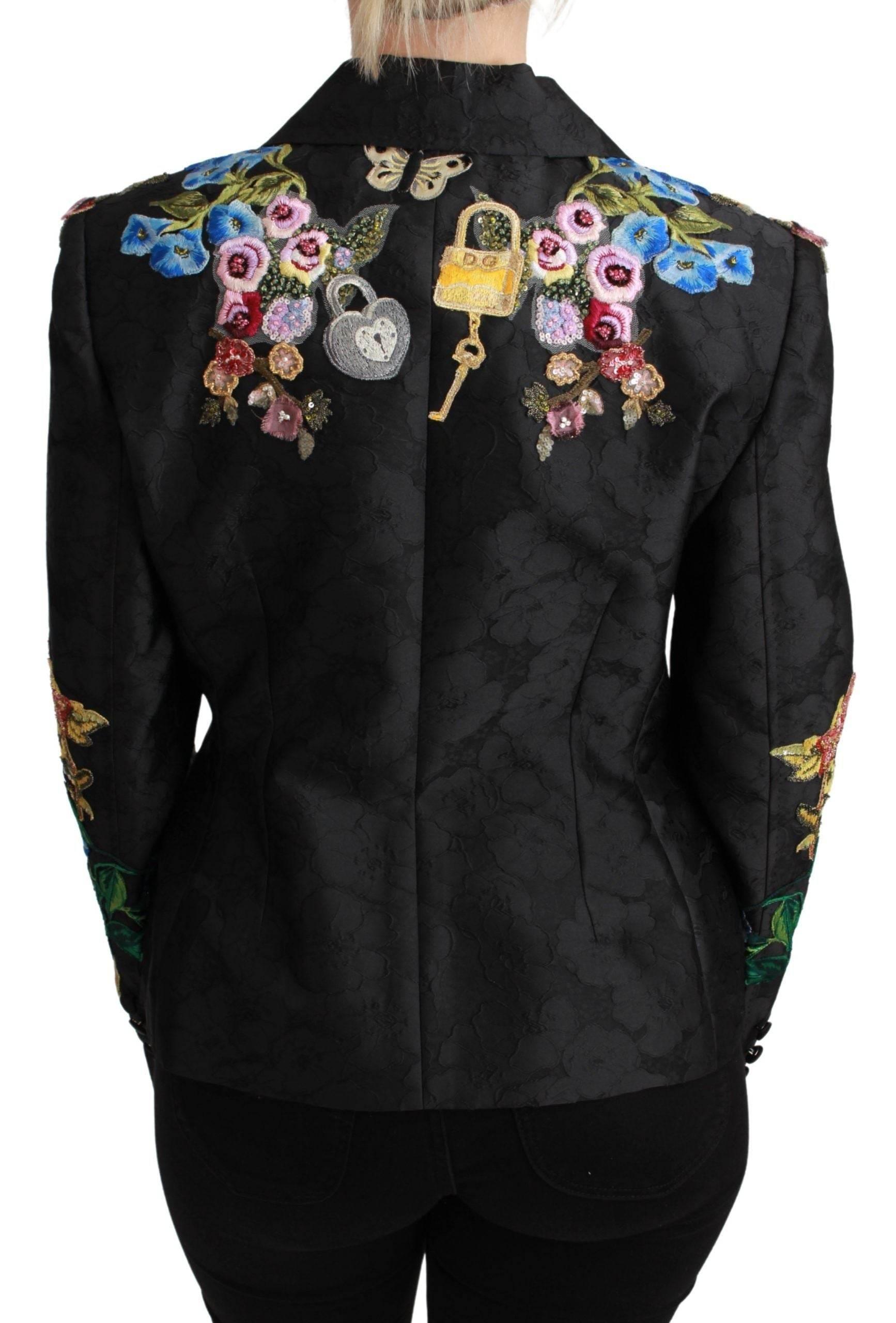 Dolce & Gabbana Black Brocade Crystal Blazer Jacket - Hilstor