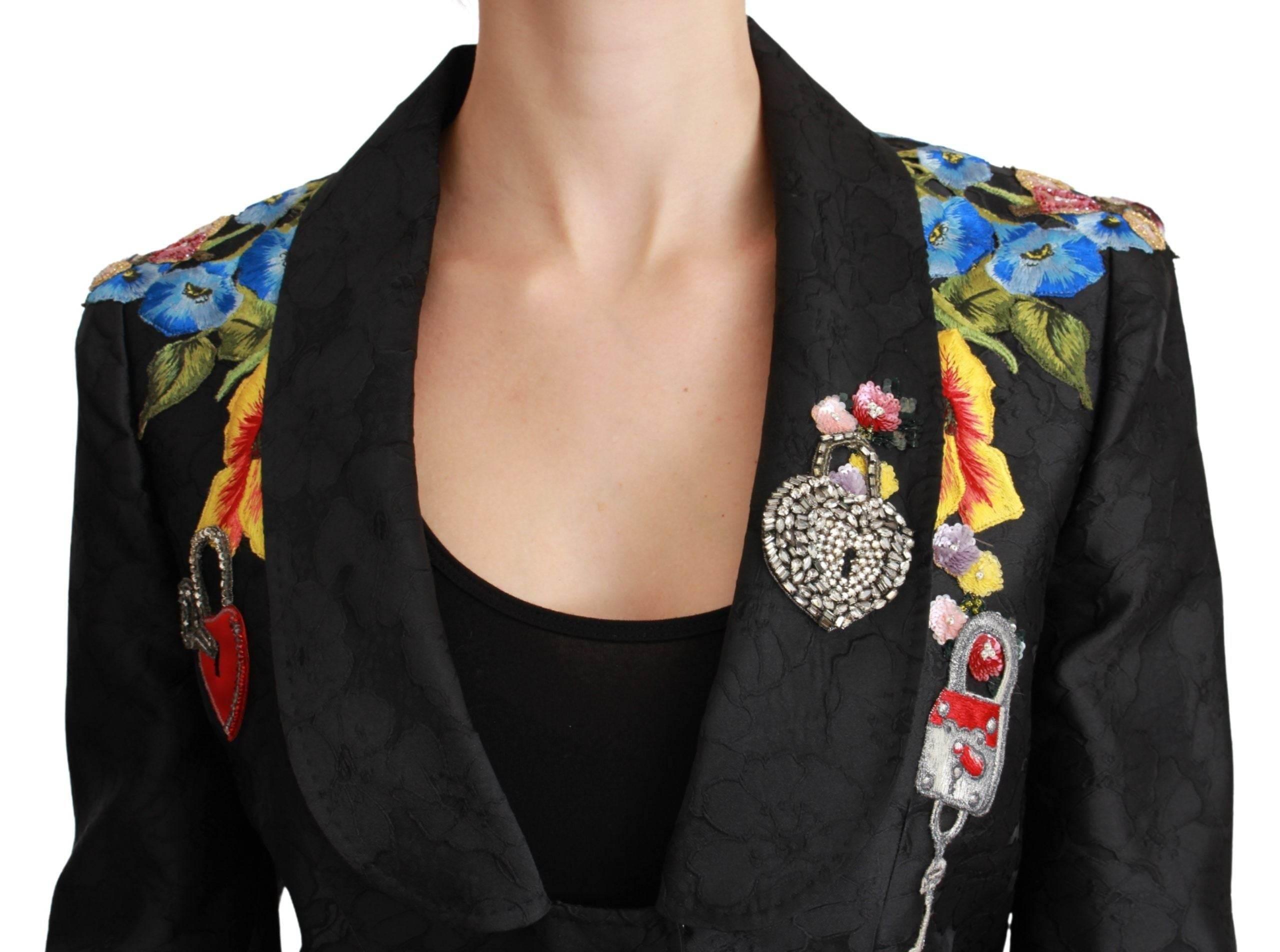 Dolce & Gabbana Black Brocade Crystal Blazer Jacket - Hilstor