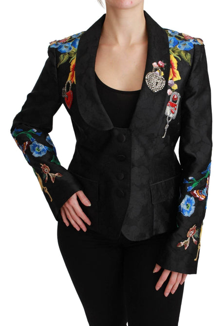 Dolce & Gabbana Black Brocade Crystal Blazer Jacket - Hilstor