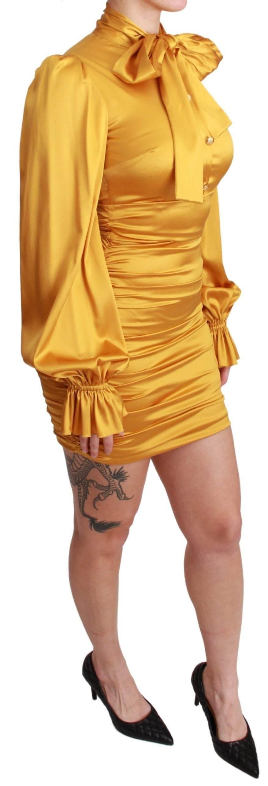 Dolce & Gabbana Yellow Silk Stretch Sheath Bodycon Mini Dress - Hilstor