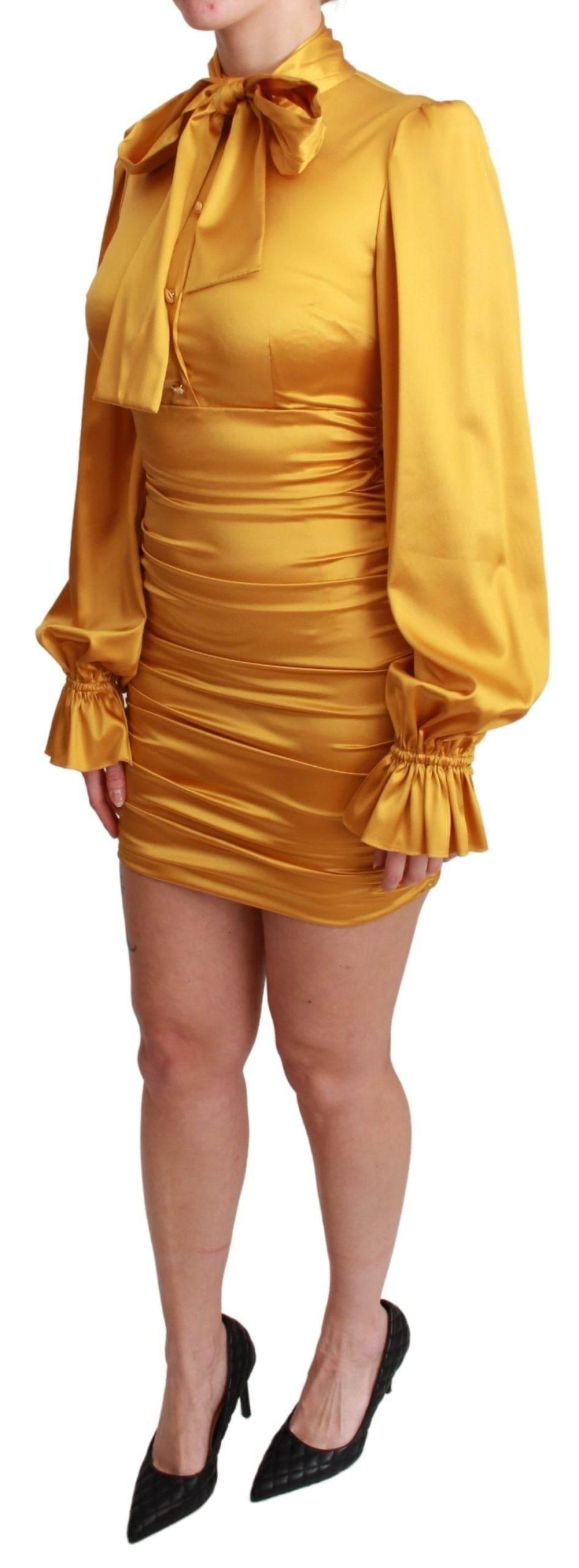 Dolce & Gabbana Yellow Silk Stretch Sheath Bodycon Mini Dress - Hilstor