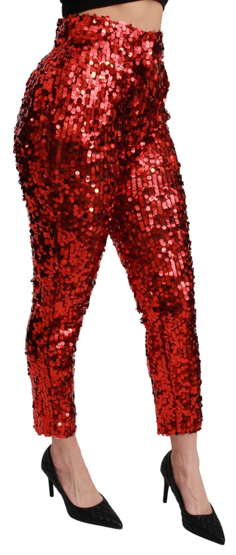 Dolce & Gabbana Elegant High-Waist Cropped Red Trousers - Hilstor