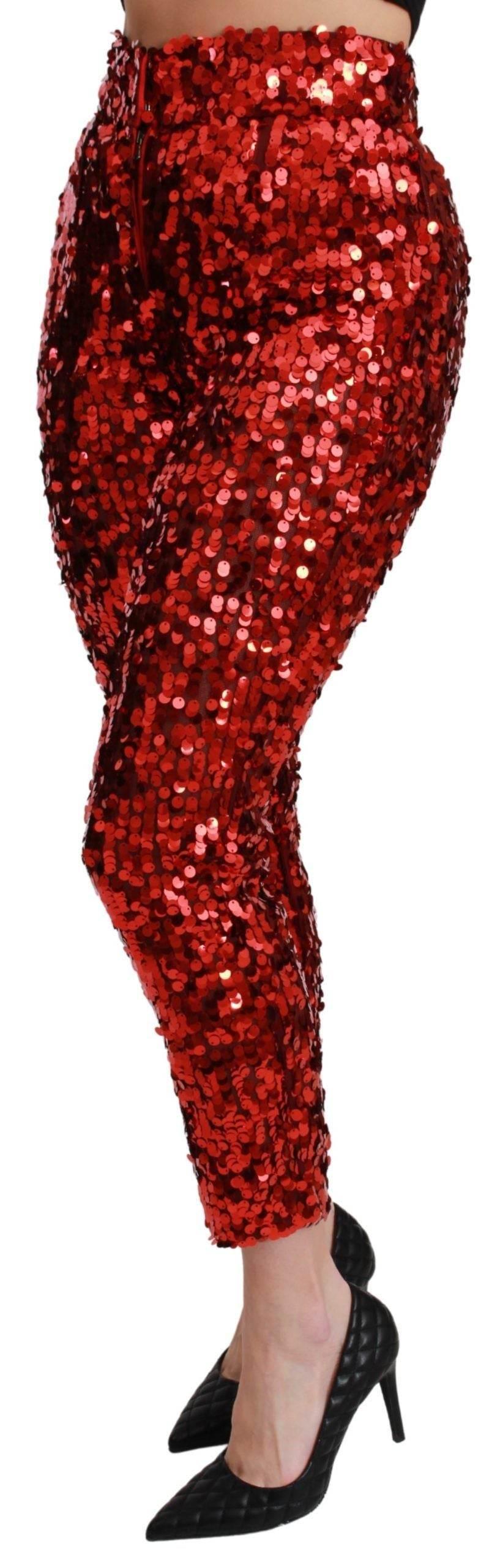 Dolce & Gabbana Elegant High-Waist Cropped Red Trousers - Hilstor