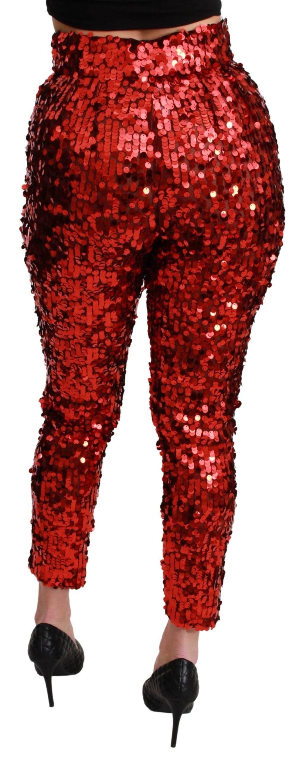 Dolce & Gabbana Elegant High-Waist Cropped Red Trousers - Hilstor