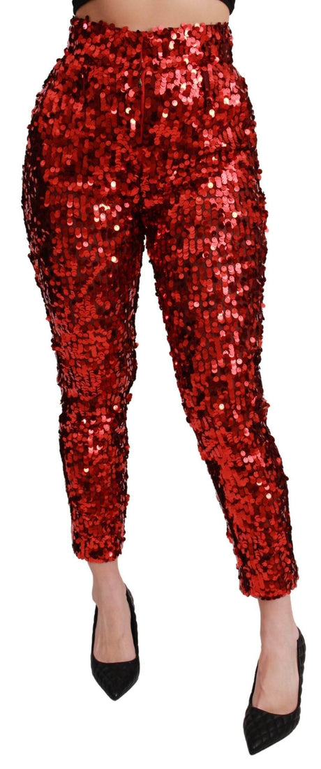 Dolce & Gabbana Elegant High-Waist Cropped Red Trousers - Hilstor