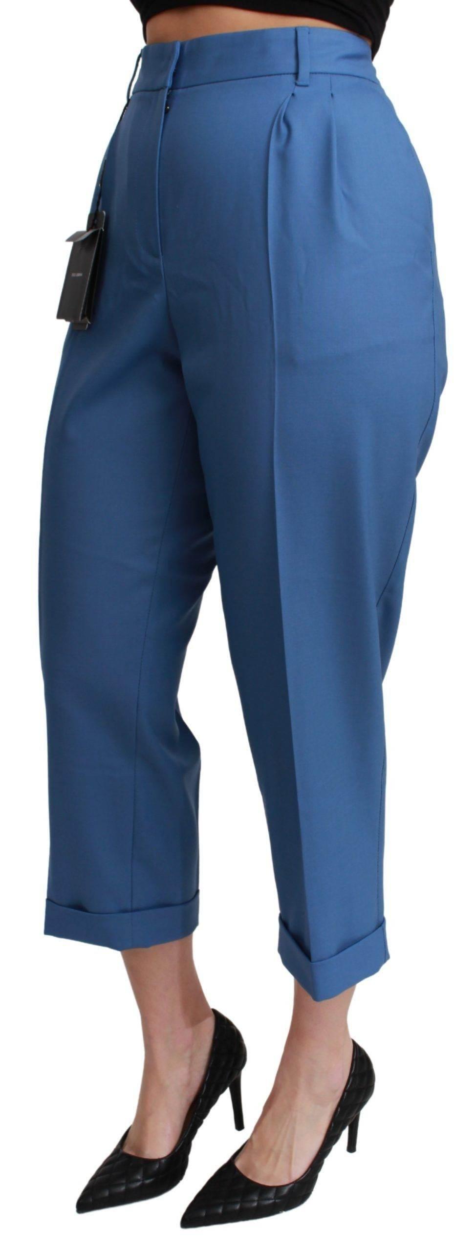 Dolce & Gabbana Blue Pleated Wool Cuffed Cropped Trouser Pants - Hilstor