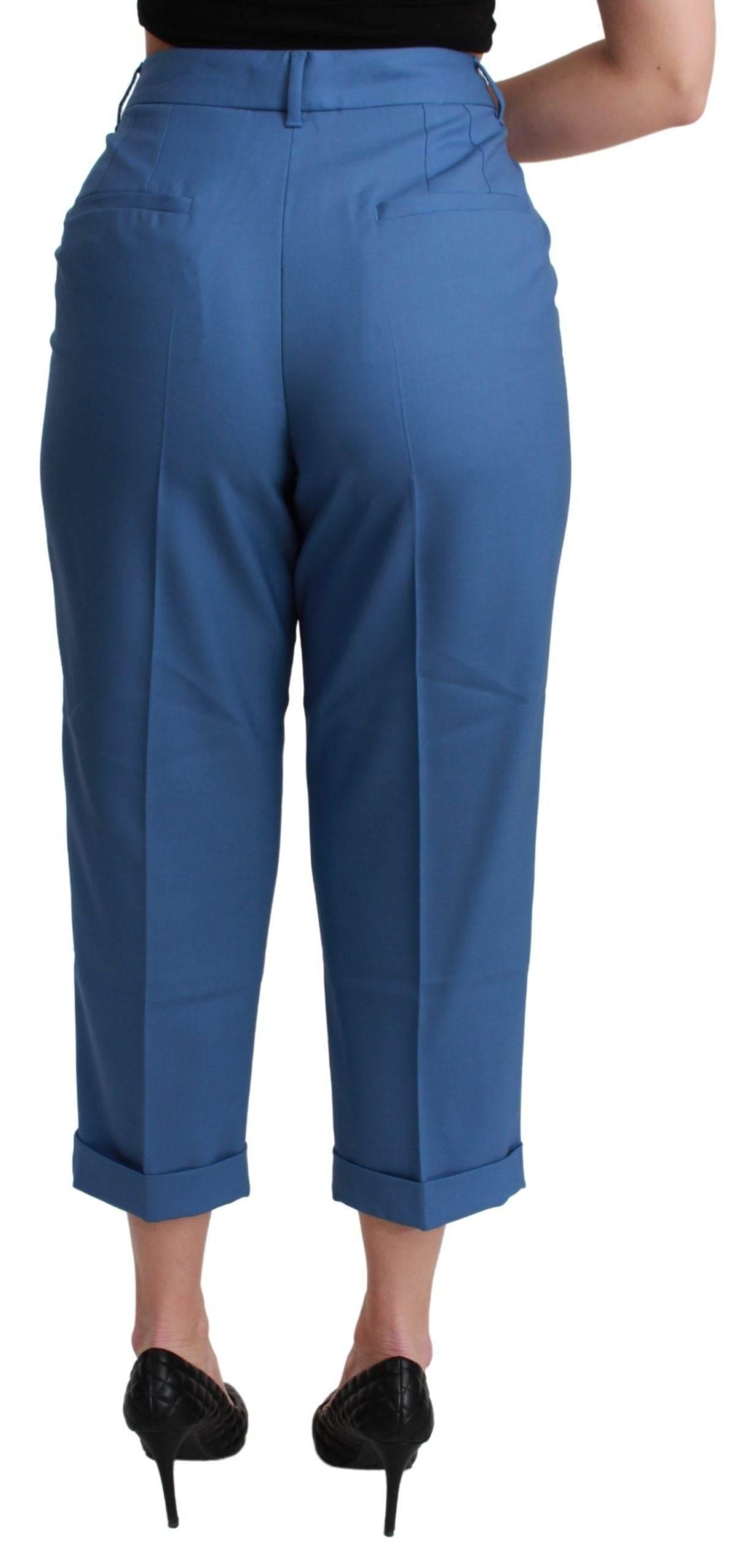 Dolce & Gabbana Blue Pleated Wool Cuffed Cropped Trouser Pants - Hilstor