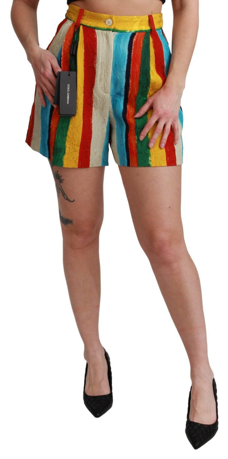 Dolce & Gabbana Multicolor Striped High-Waist Shorts - Hilstor