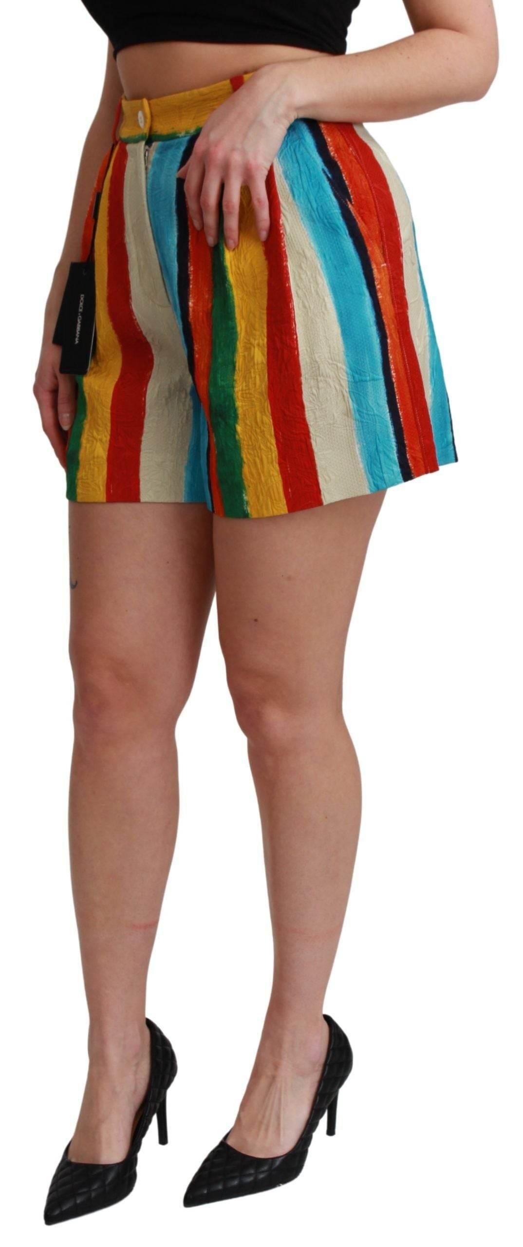 Dolce & Gabbana Multicolor Striped High-Waist Shorts - Hilstor