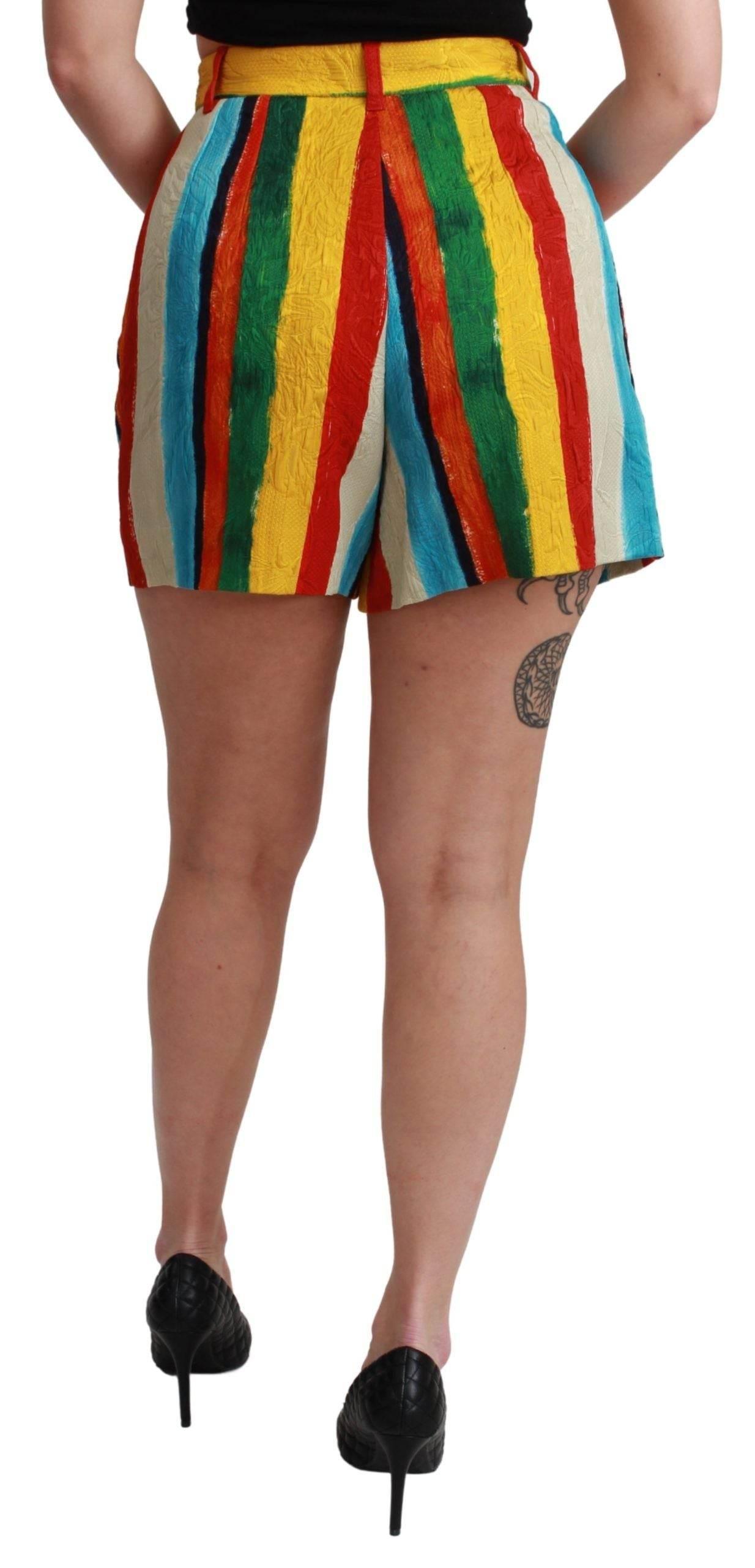 Dolce & Gabbana Multicolor Striped High-Waist Shorts - Hilstor