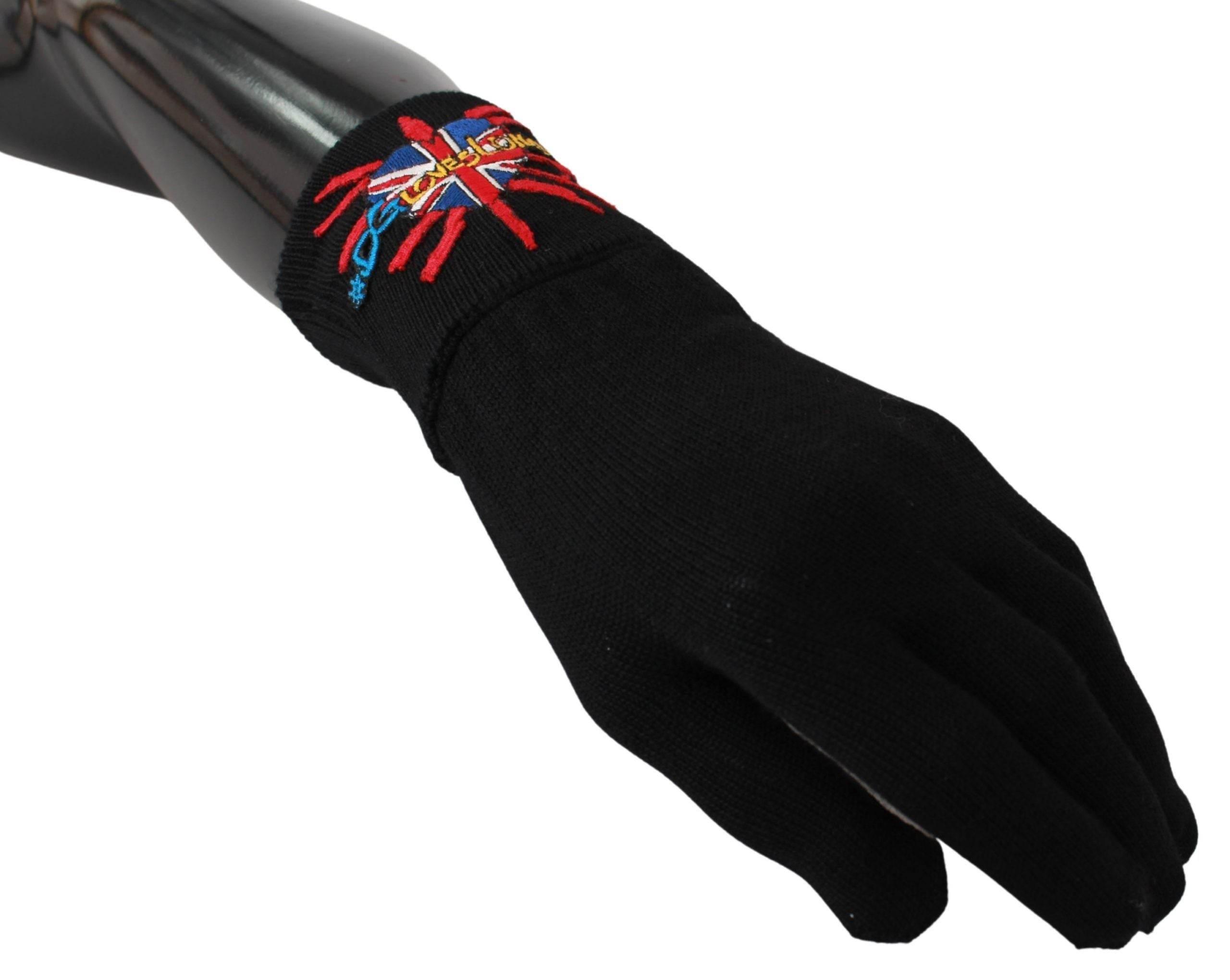 Dolce & Gabbana Elegant Black Virgin Wool Unisex Gloves - Hilstor