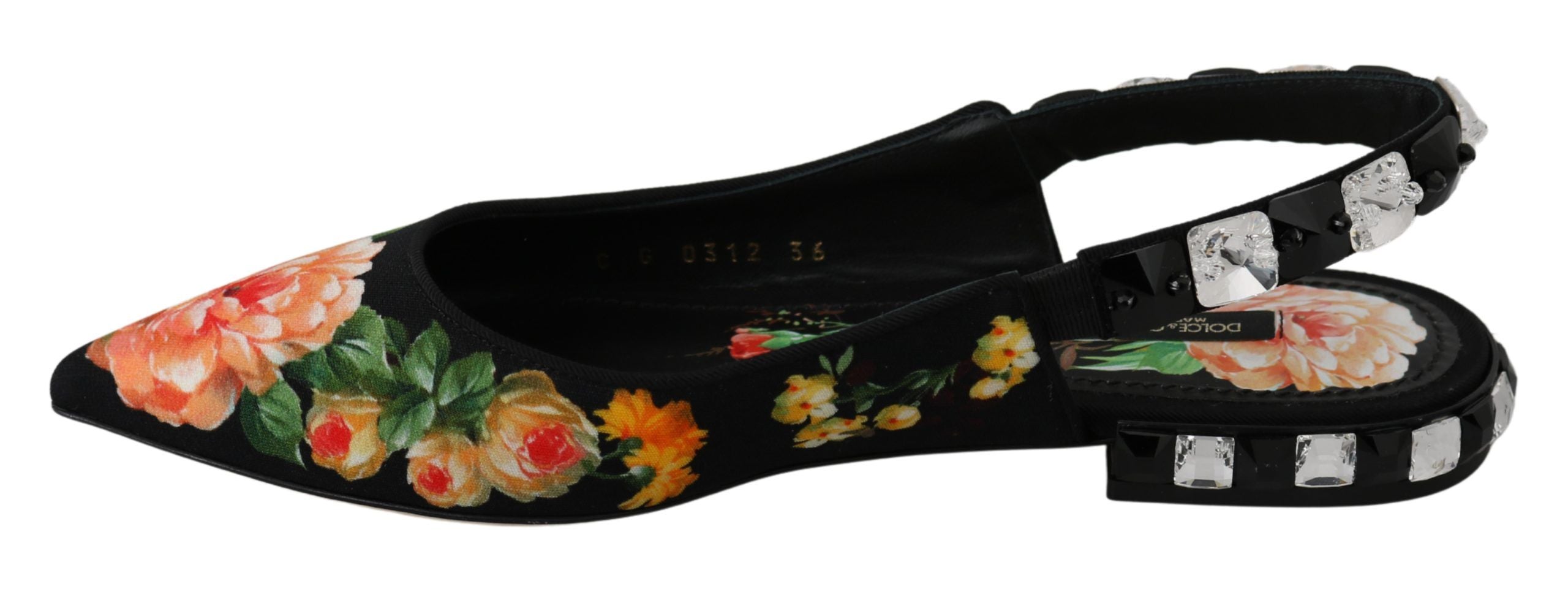 Dolce & Gabbana Sorte Blomster Krystal Slingbacks Flade Sko