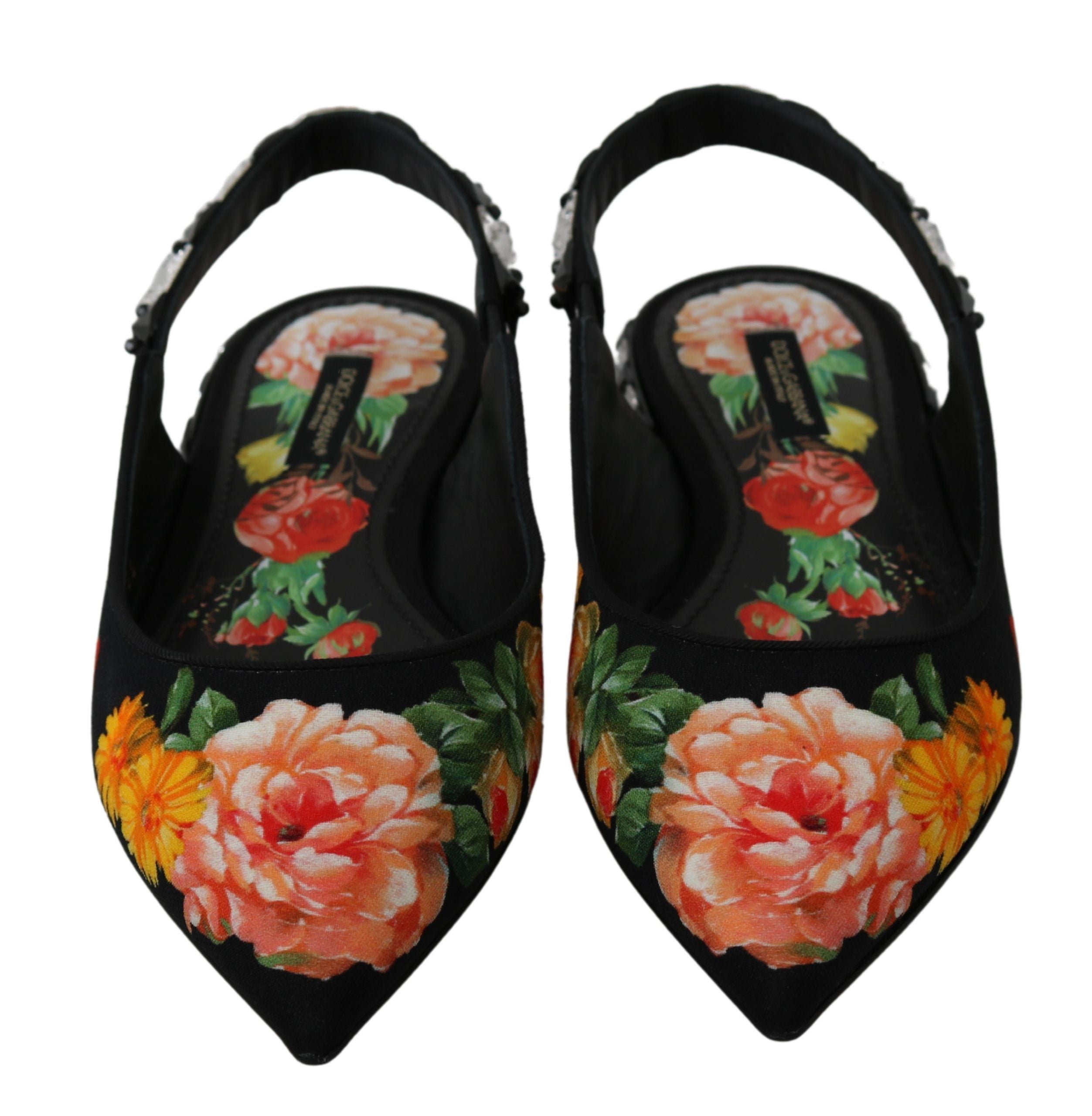 Dolce & Gabbana Sorte Blomster Krystal Slingbacks Flade Sko