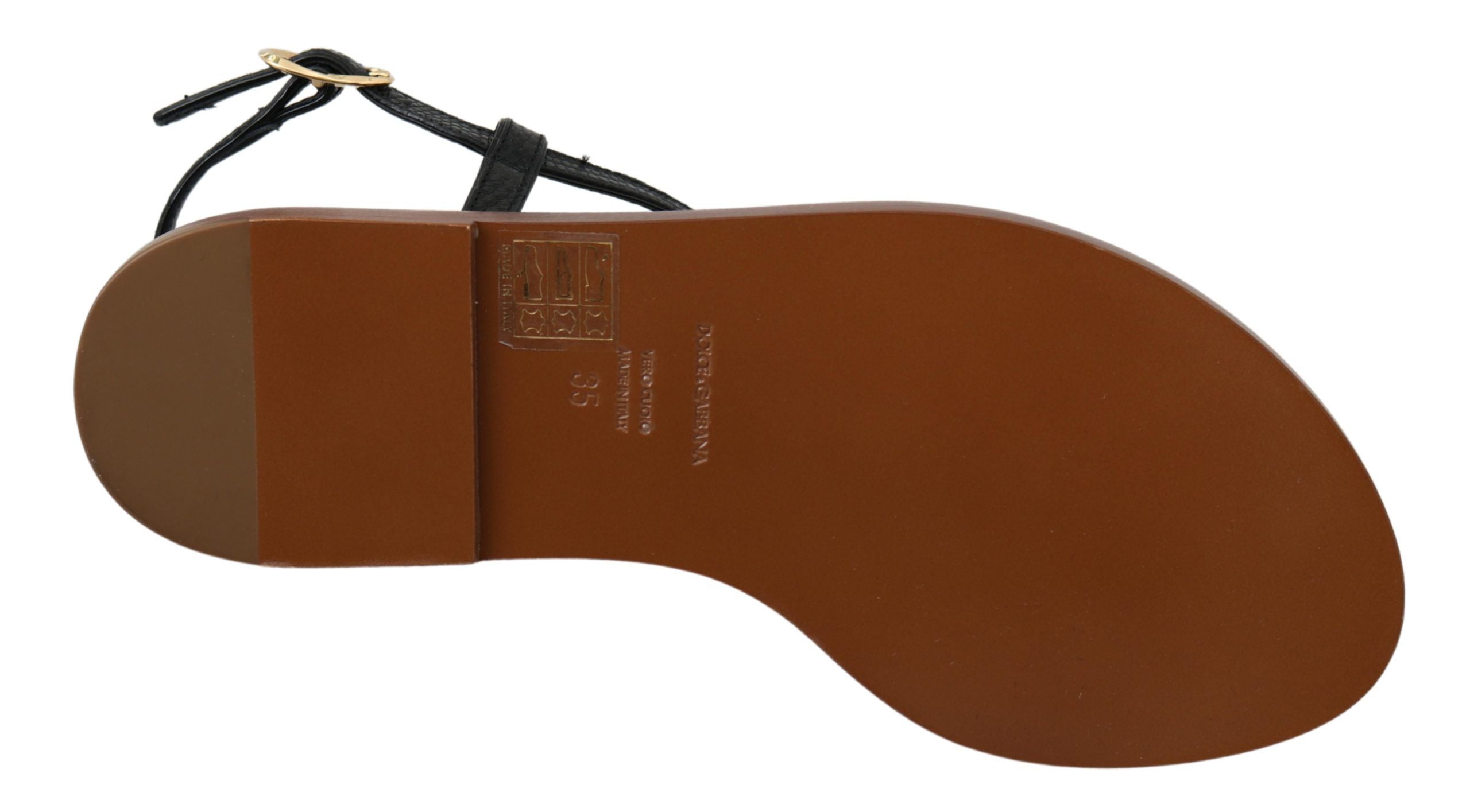 Dolce & Gabbana Sorte Læder Mønter Flip Flops Sandaler Sko