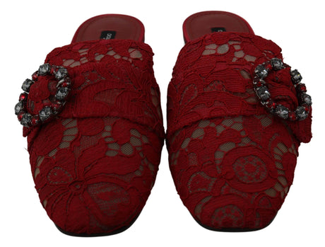 Dolce & Gabbana Radiant Red Slide Flats with Crystal Embellishments - Hilstor