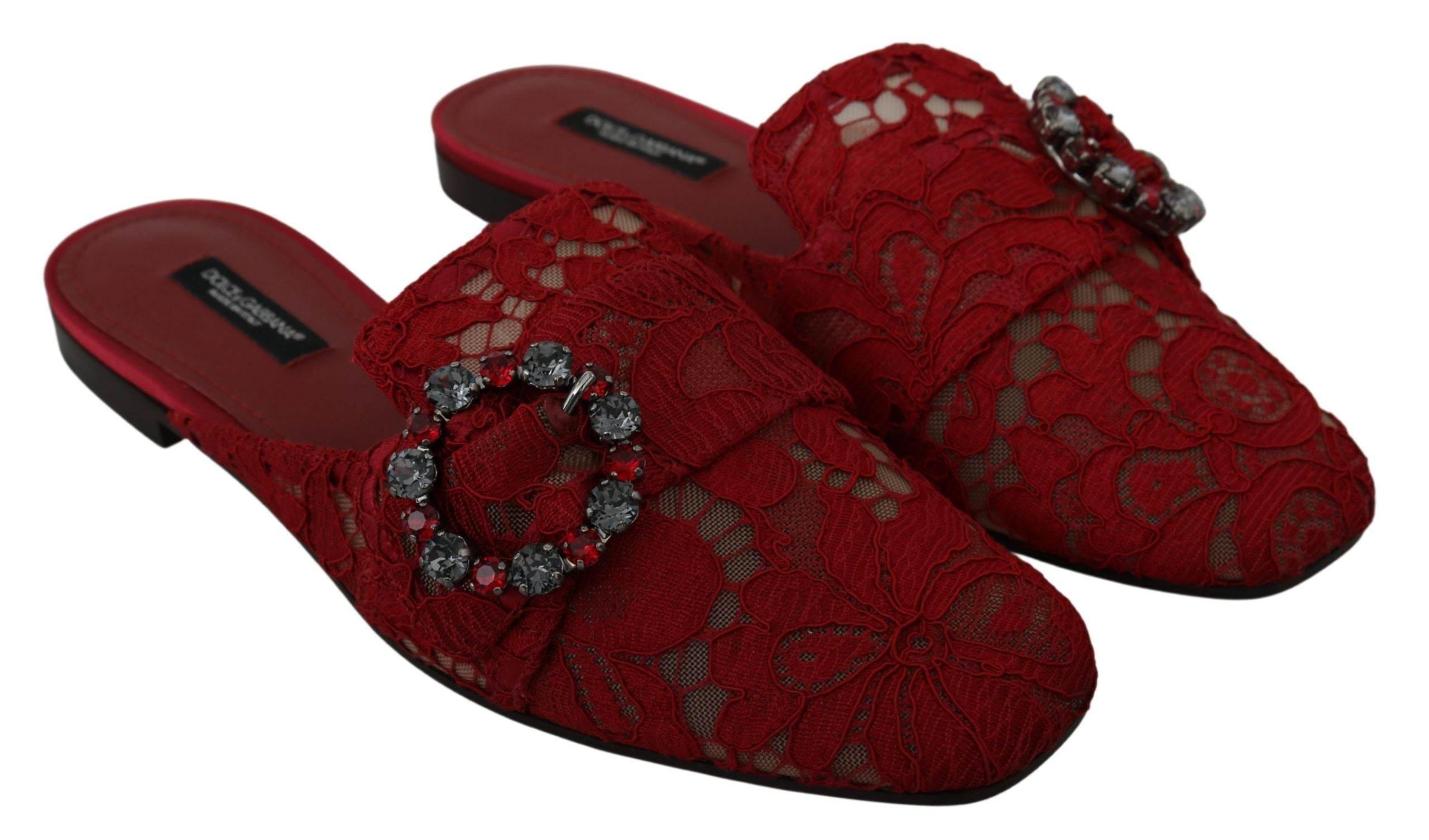 Dolce & Gabbana Radiant Red Slide Flats with Crystal Embellishments - Hilstor