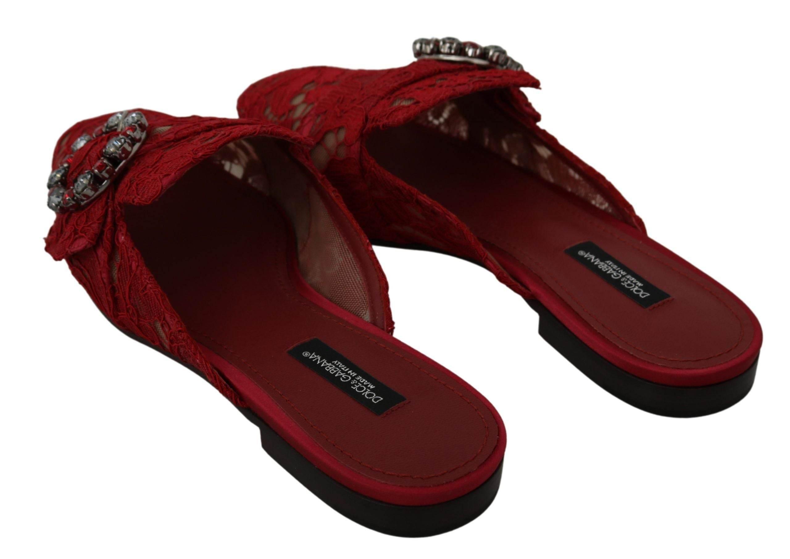 Dolce & Gabbana Radiant Red Slide Flats with Crystal Embellishments - Hilstor