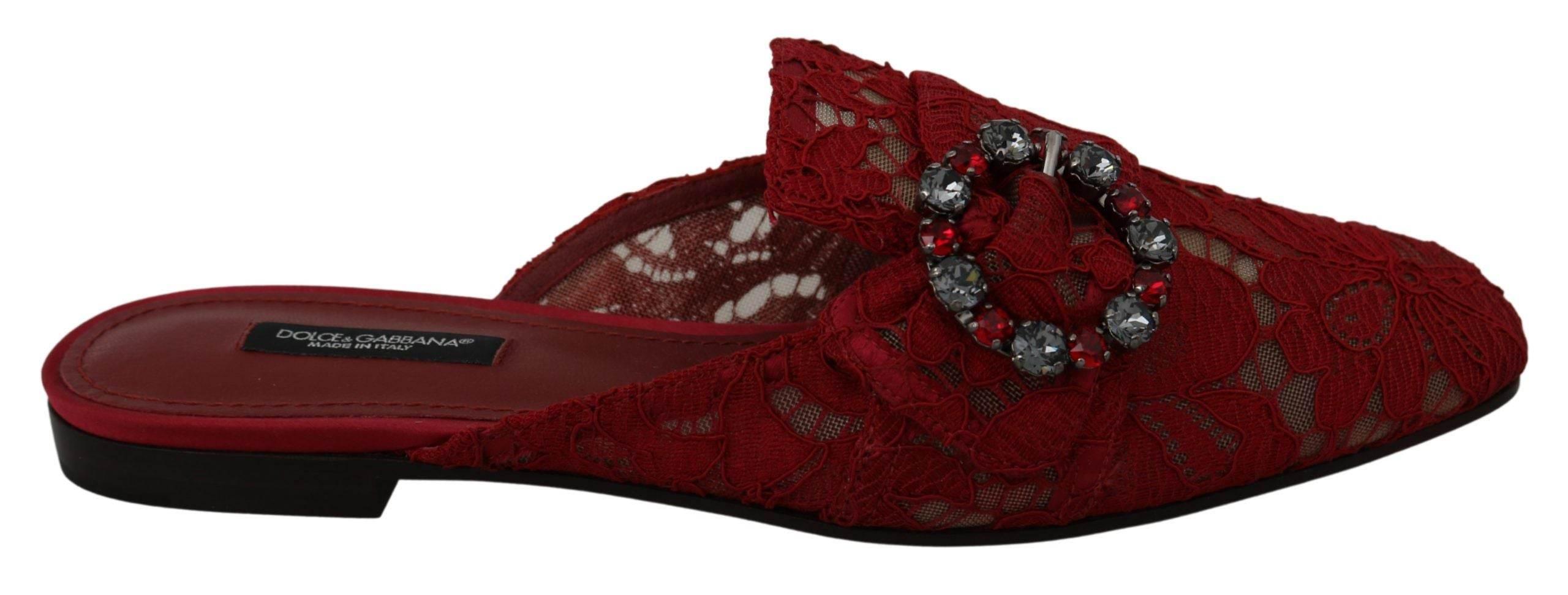 Dolce & Gabbana Radiant Red Slide Flats with Crystal Embellishments - Hilstor