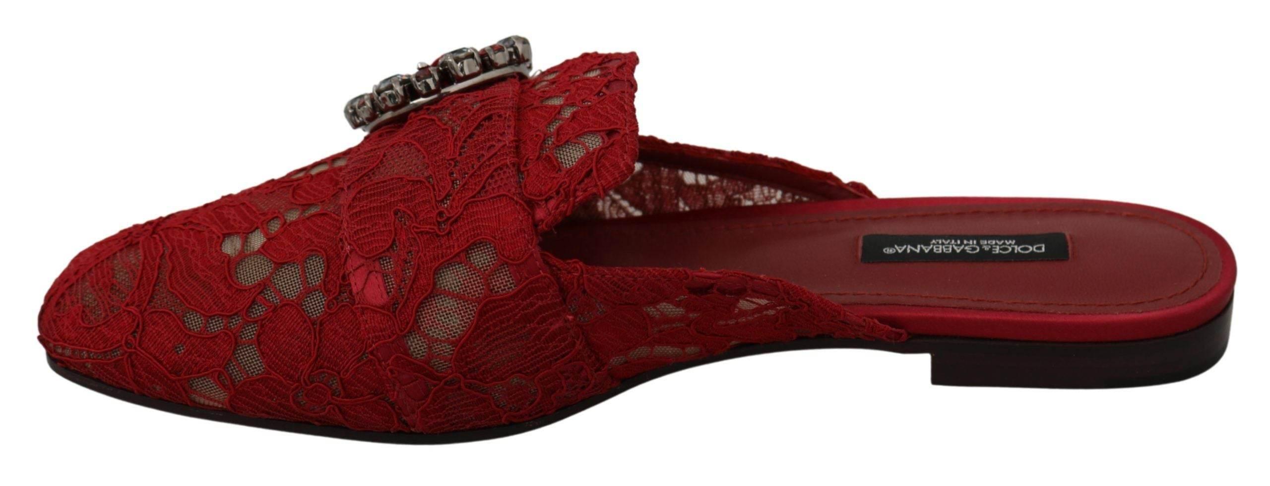 Dolce & Gabbana Radiant Red Slide Flats with Crystal Embellishments - Hilstor