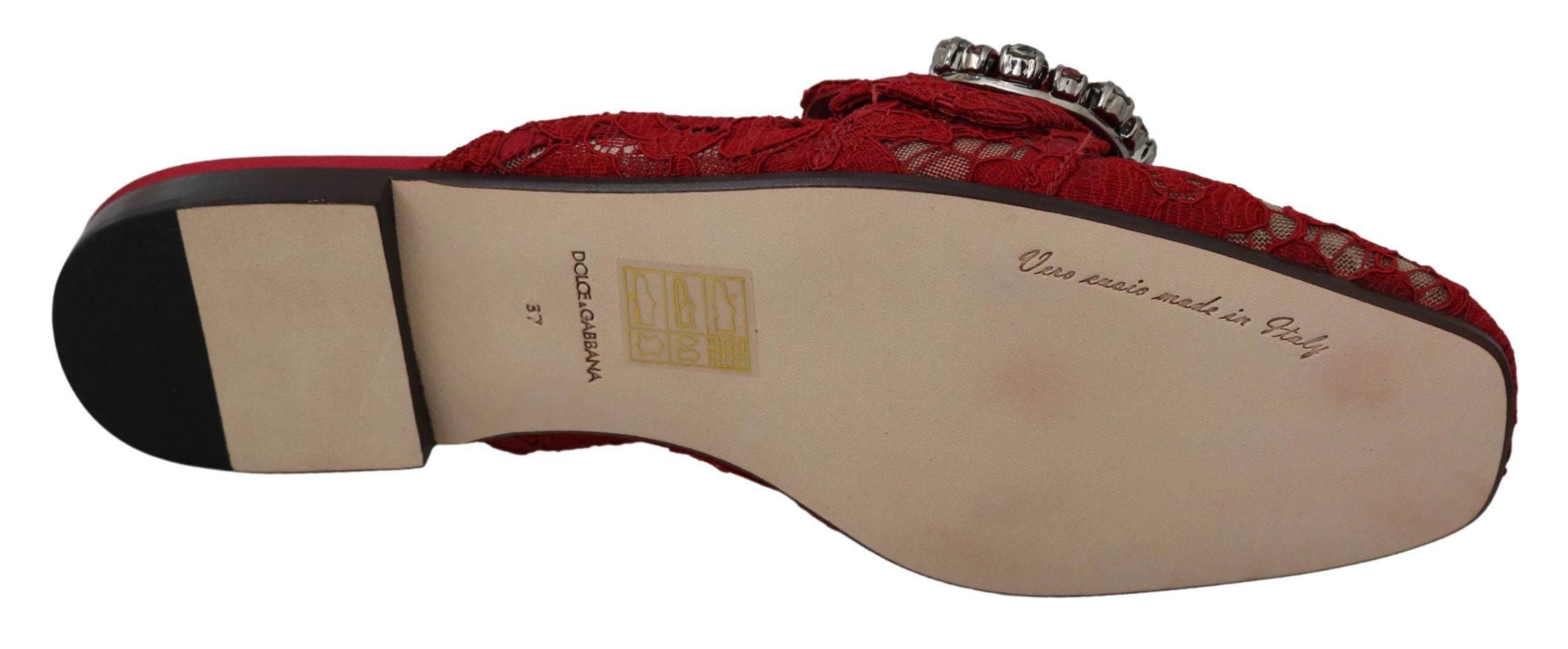 Dolce & Gabbana Radiant Red Slide Flats with Crystal Embellishments - Hilstor