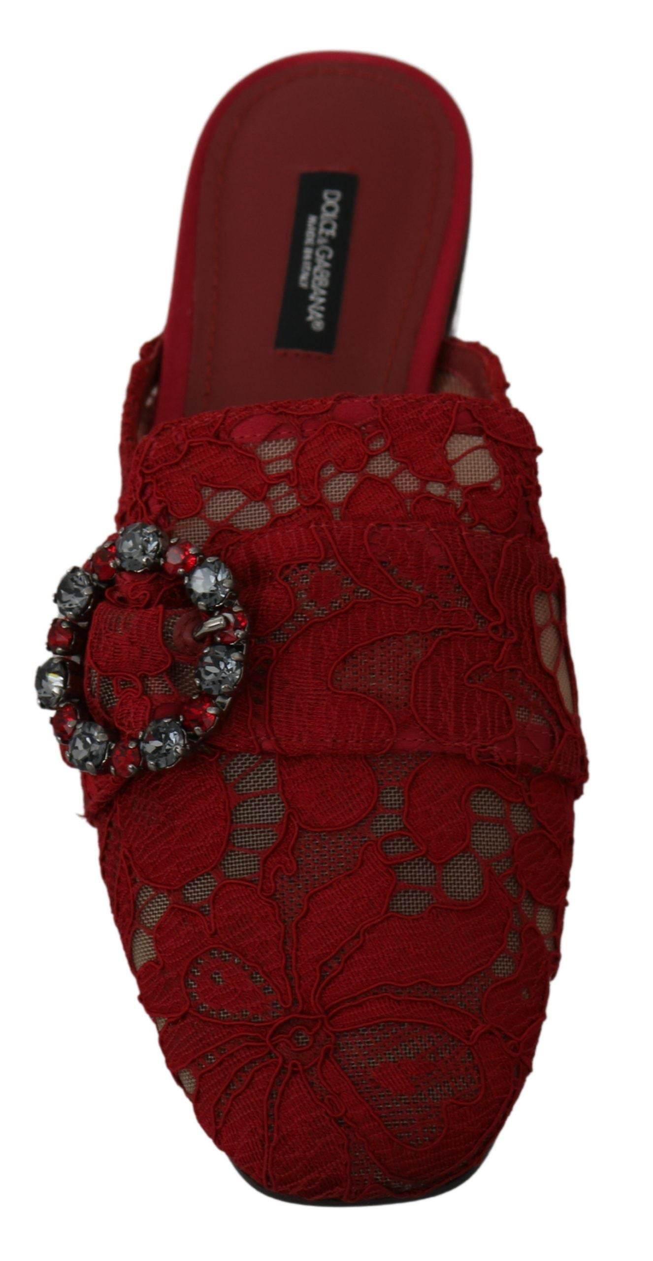 Dolce & Gabbana Radiant Red Slide Flats with Crystal Embellishments - Hilstor