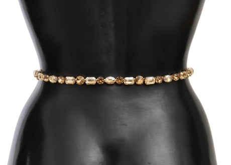 Dolce & Gabbana Champagne Crystal Embellished Leather Belt - Hilstor