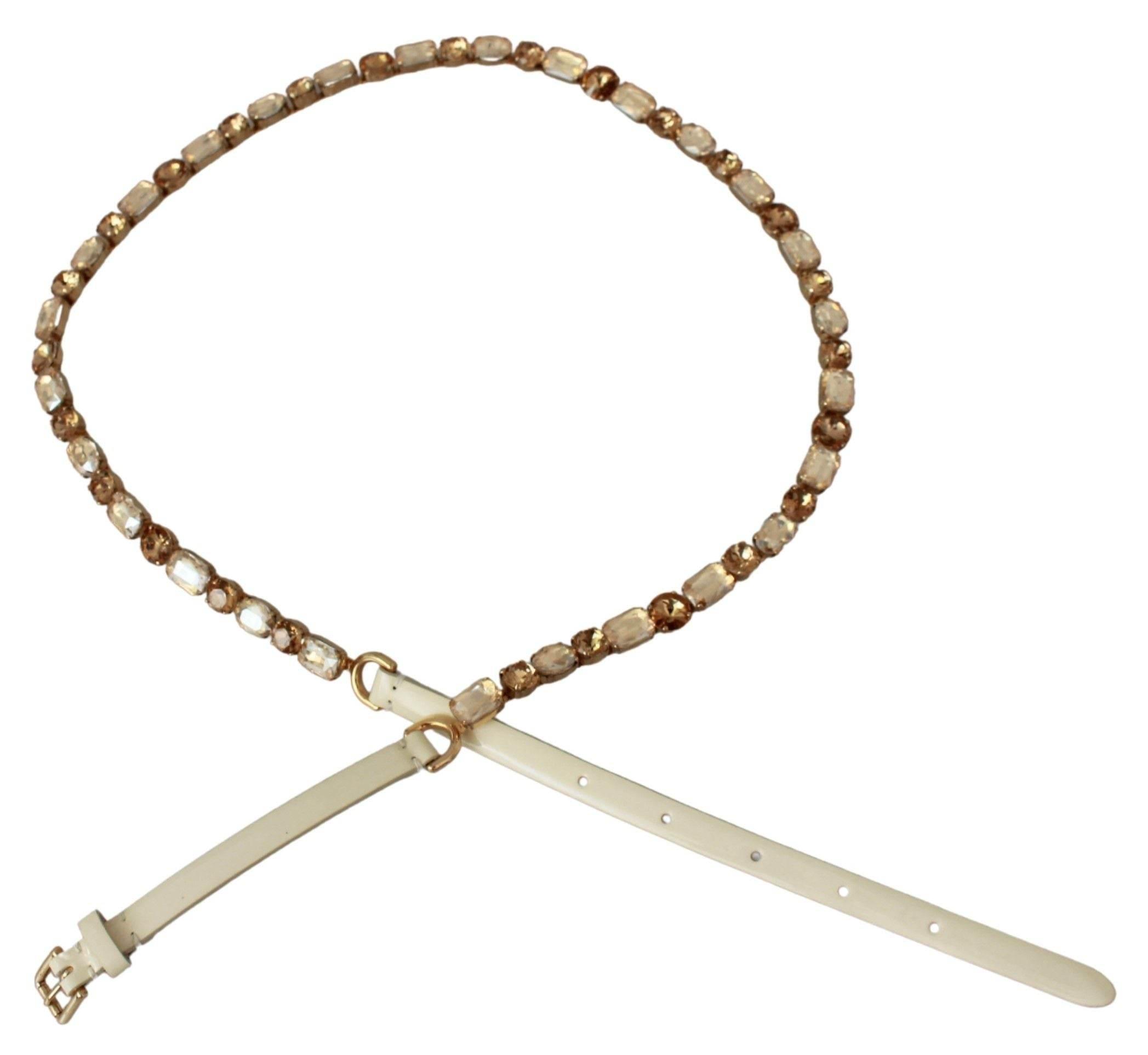 Dolce & Gabbana Champagne Crystal Embellished Leather Belt - Hilstor