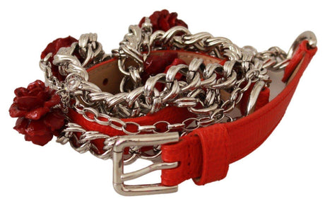 Dolce & Gabbana Elegant Floral Rose Waist Belt in Vibrant Red - Hilstor