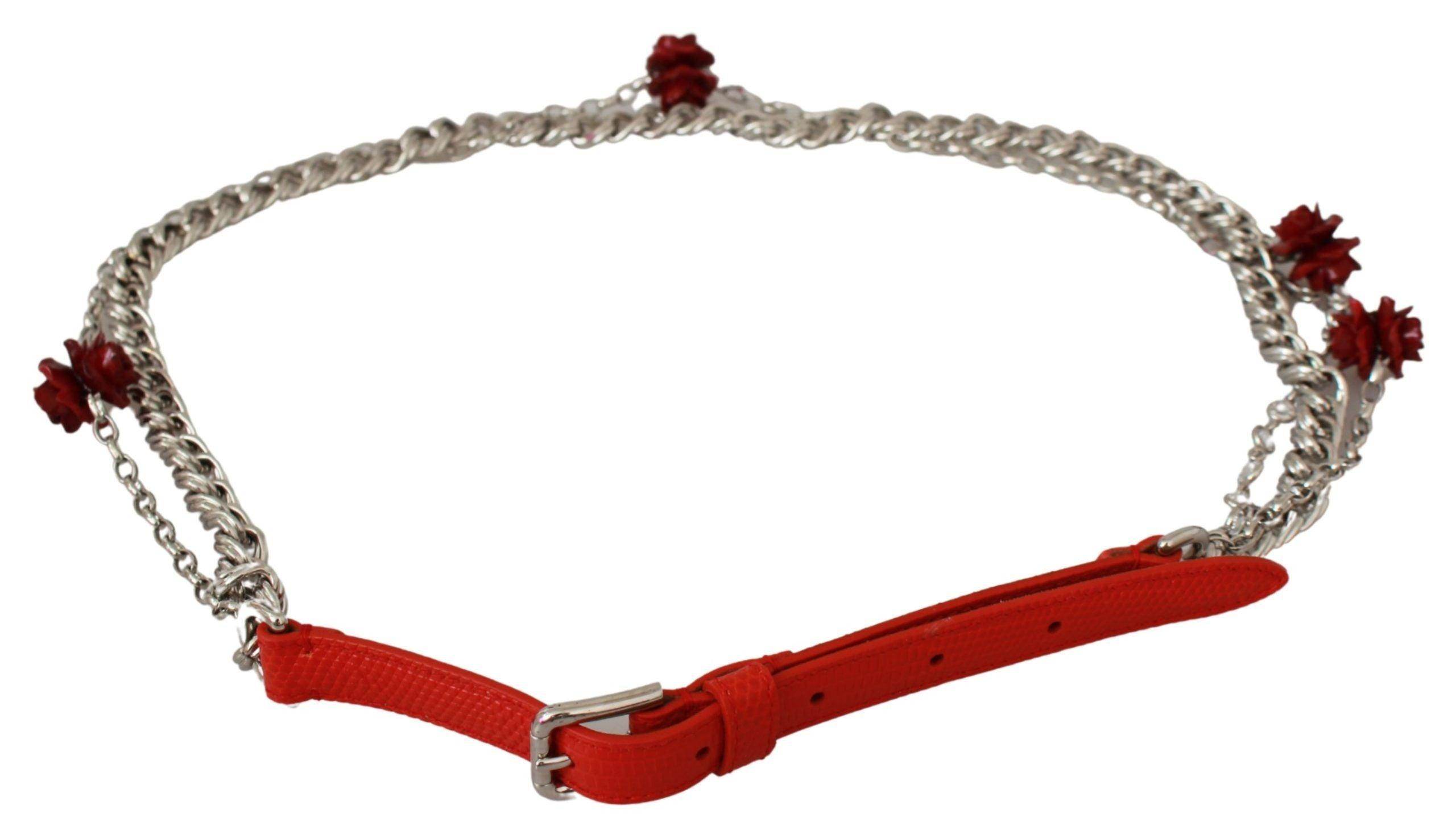 Dolce & Gabbana Elegant Floral Rose Waist Belt in Vibrant Red - Hilstor