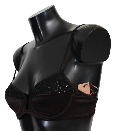 Ermanno Scervino Sequined Brown Balconette Bra - Hilstor