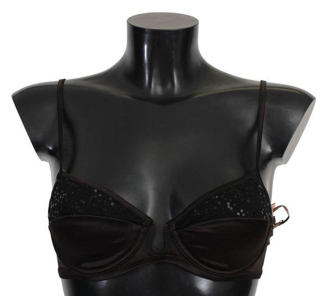 Ermanno Scervino Sequined Brown Balconette Bra - Hilstor