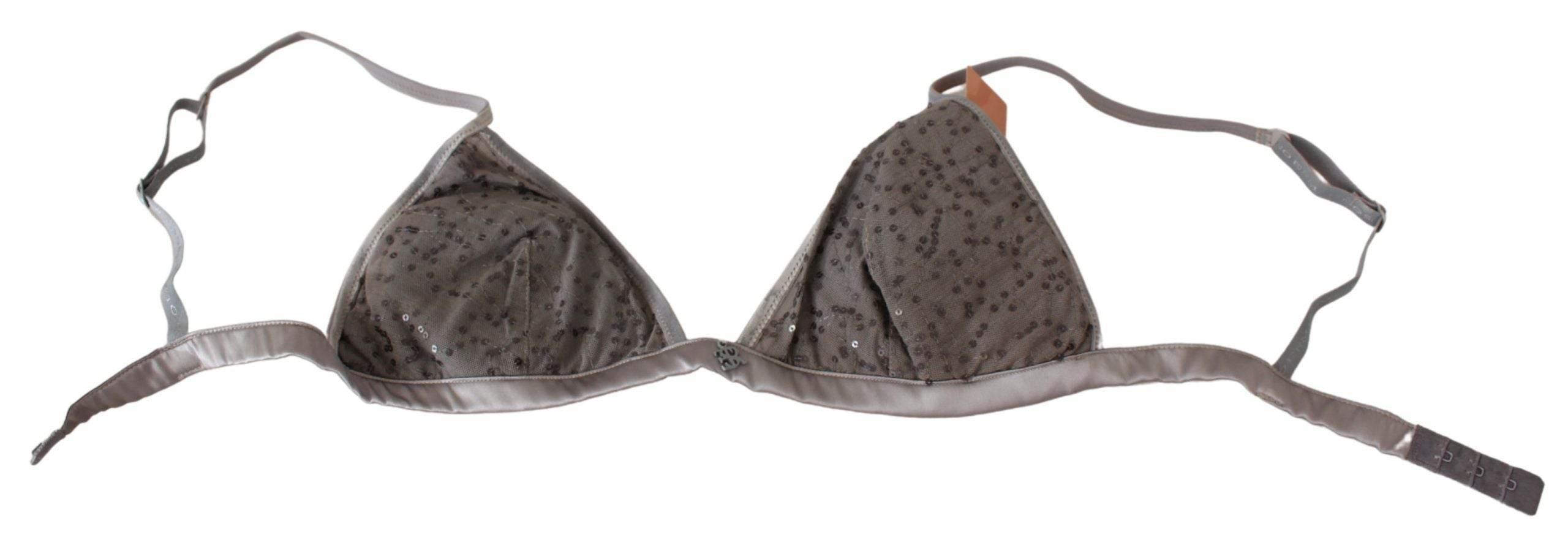 Ermanno Scervino Sequined Gray Triangolo Bra Luxury Underwear - Hilstor