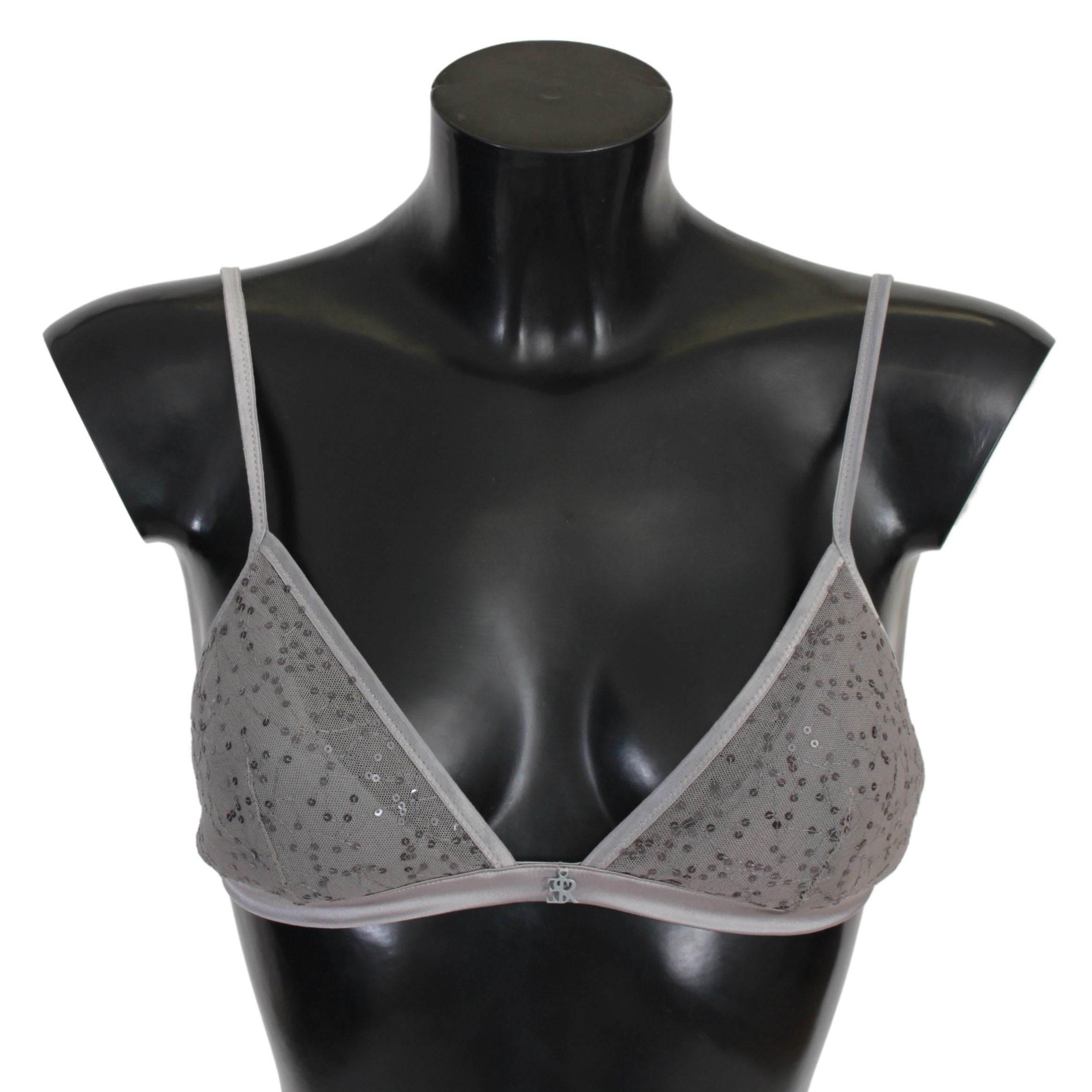 Ermanno Scervino Sequined Gray Triangolo Bra Luxury Underwear - Hilstor
