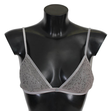 Ermanno Scervino Sequined Gray Triangolo Bra Luxury Underwear - Hilstor