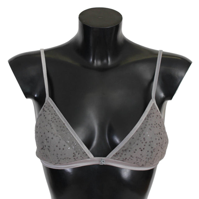 Ermanno Scervino Sequined Gray Triangolo Bra Luxury Underwear - Hilstor