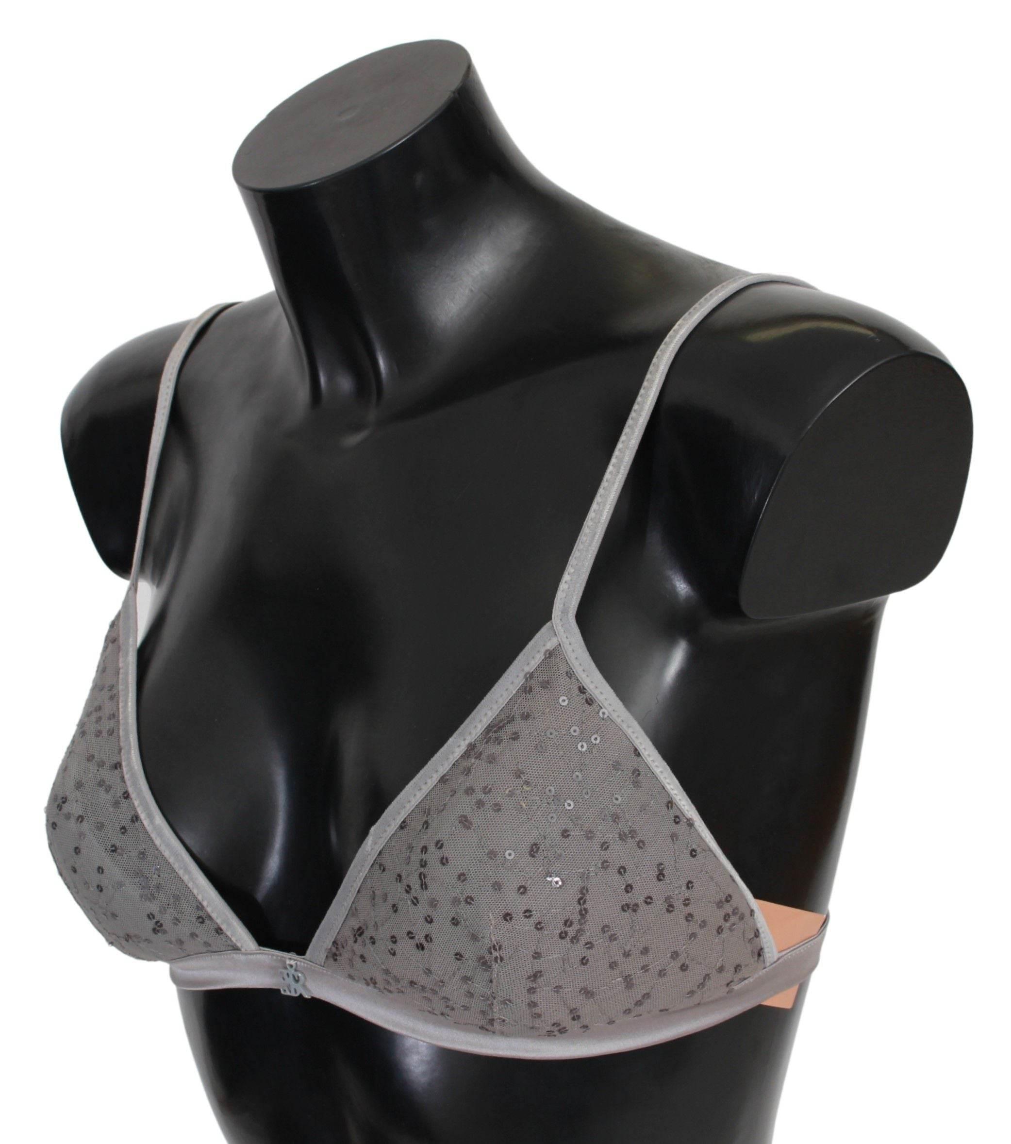 Ermanno Scervino Sequined Gray Triangolo Bra Luxury Underwear - Hilstor