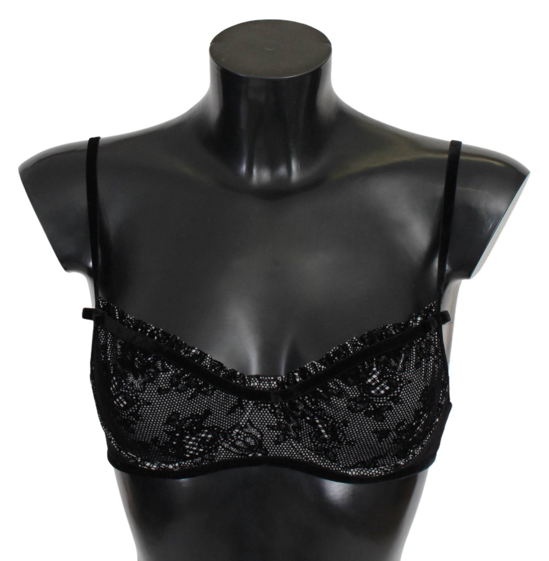 Ermanno Scervino Sleek Black Mesh Balconcino Bra - Hilstor