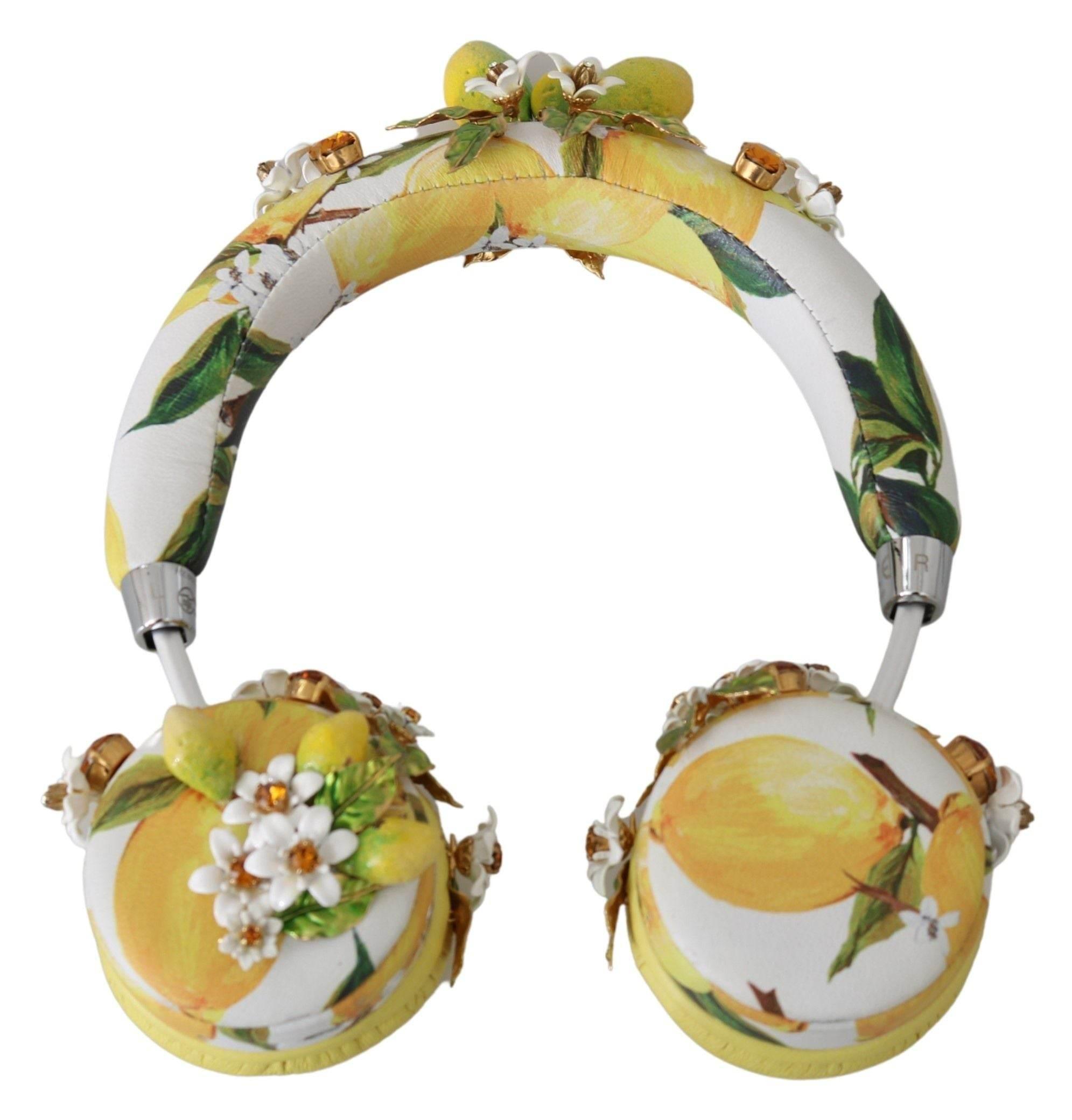 Dolce & Gabbana Glamorous Gold-Embellished Leather Headphones - Hilstor