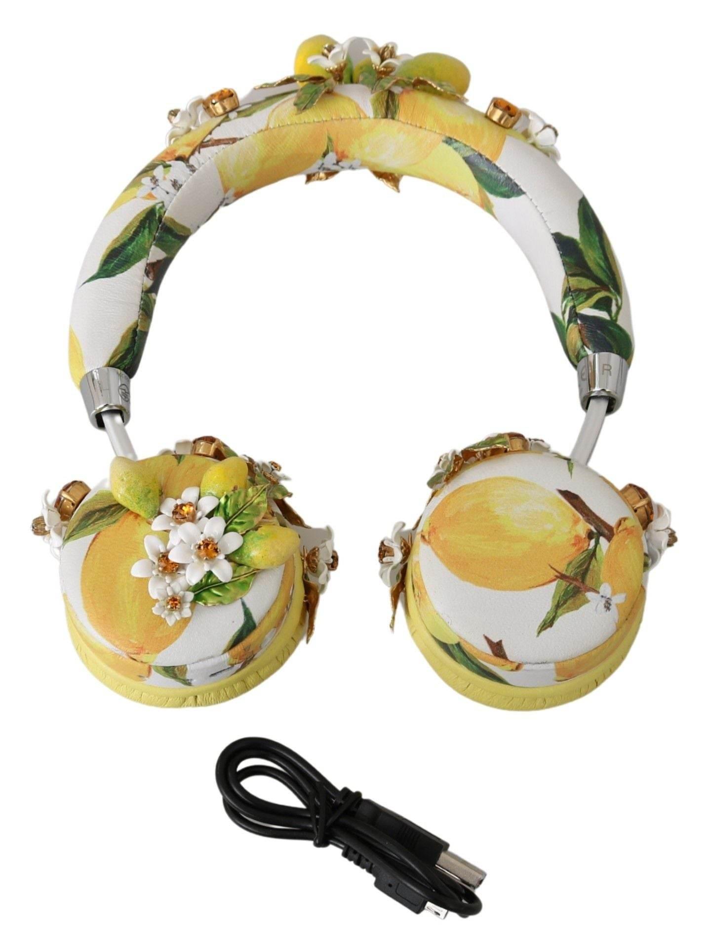 Dolce & Gabbana Glamorous Gold-Embellished Leather Headphones - Hilstor