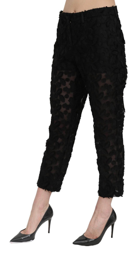 Dolce & Gabbana Black Lace Straight Cropped High Waist Pants - Hilstor