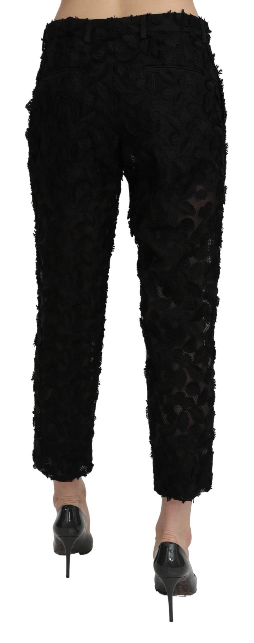 Dolce & Gabbana Black Lace Straight Cropped High Waist Pants - Hilstor