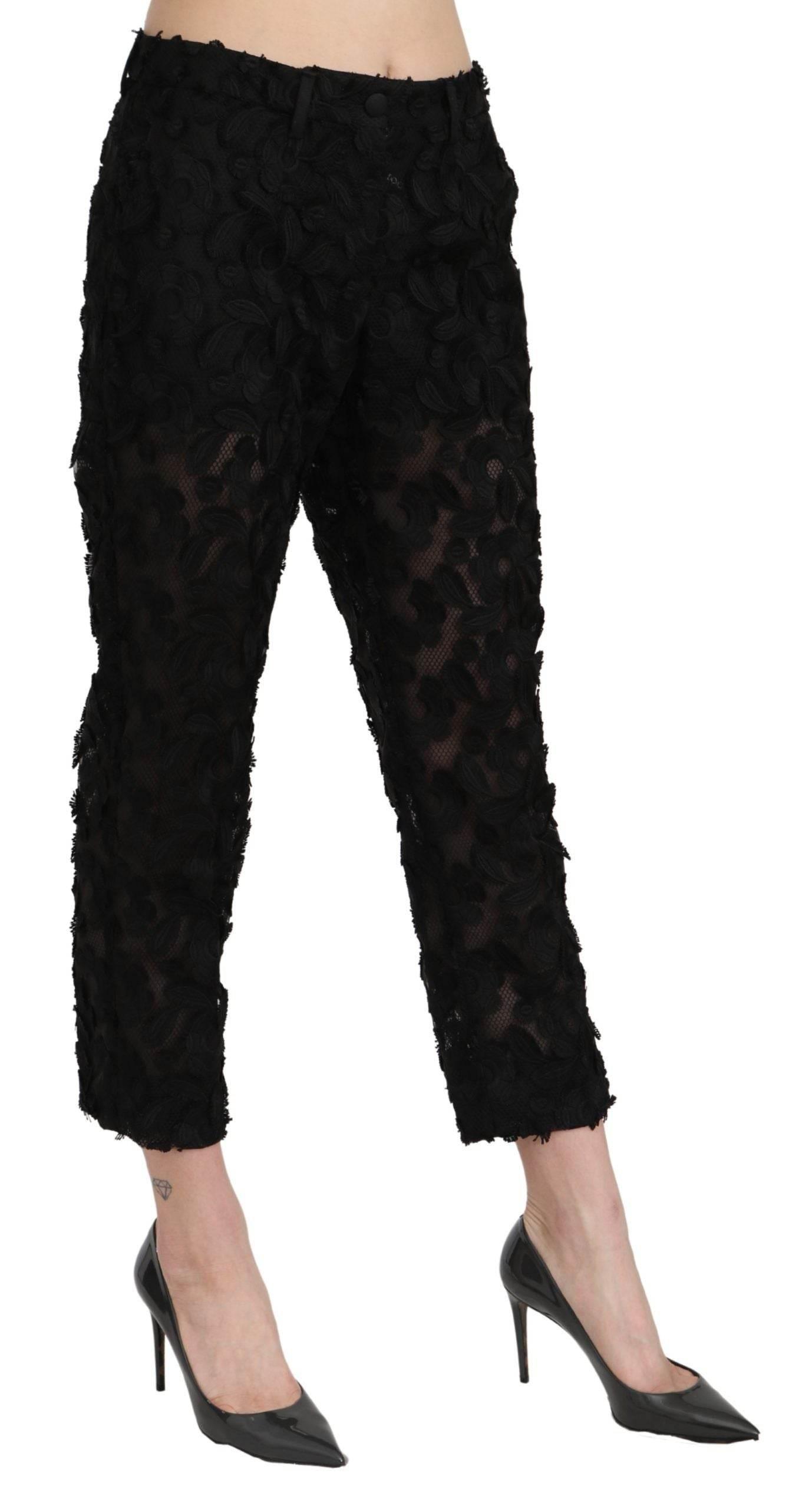 Dolce & Gabbana Black Lace Straight Cropped High Waist Pants - Hilstor