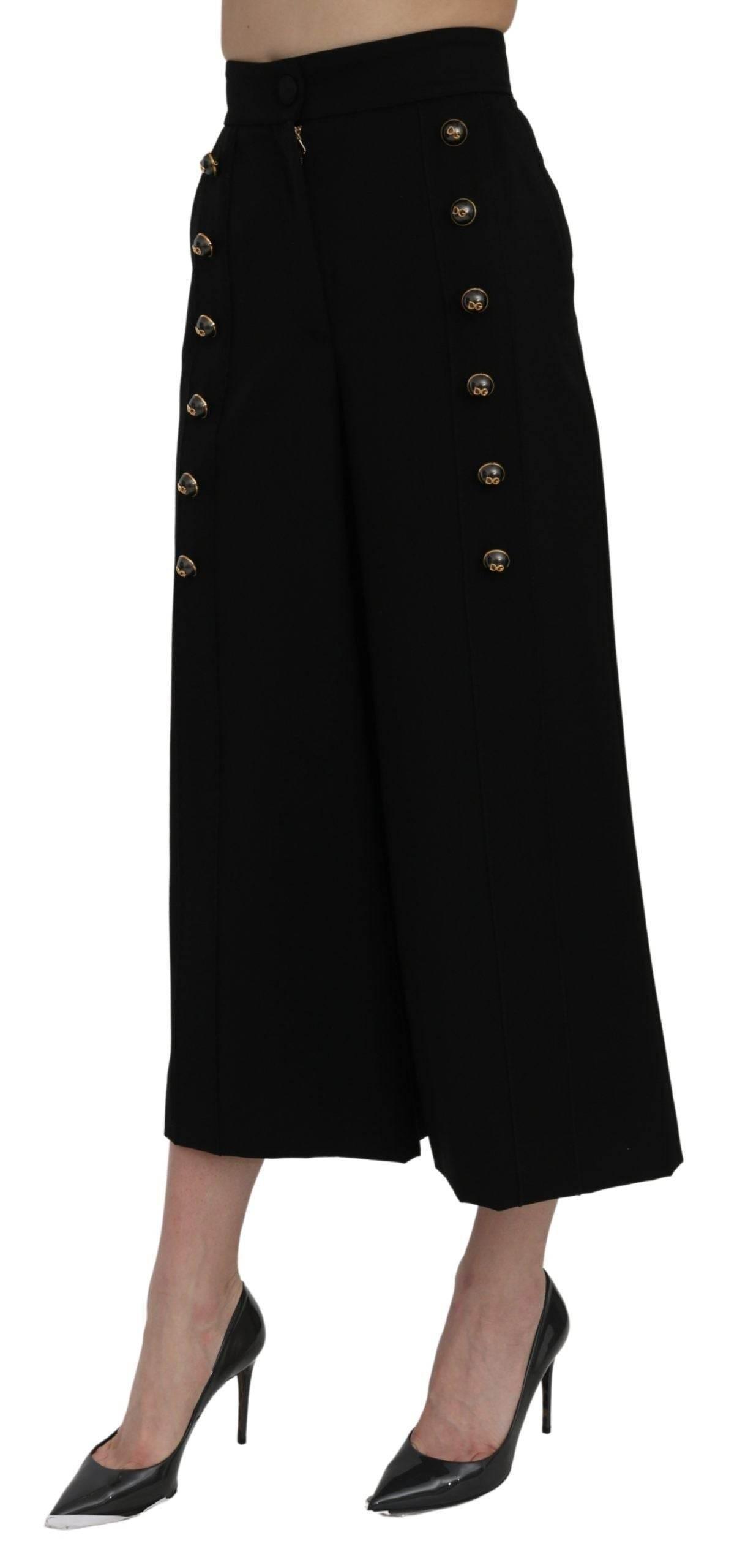 Dolce & Gabbana Black High Waist Wide Leg Cropped Pants - Hilstor