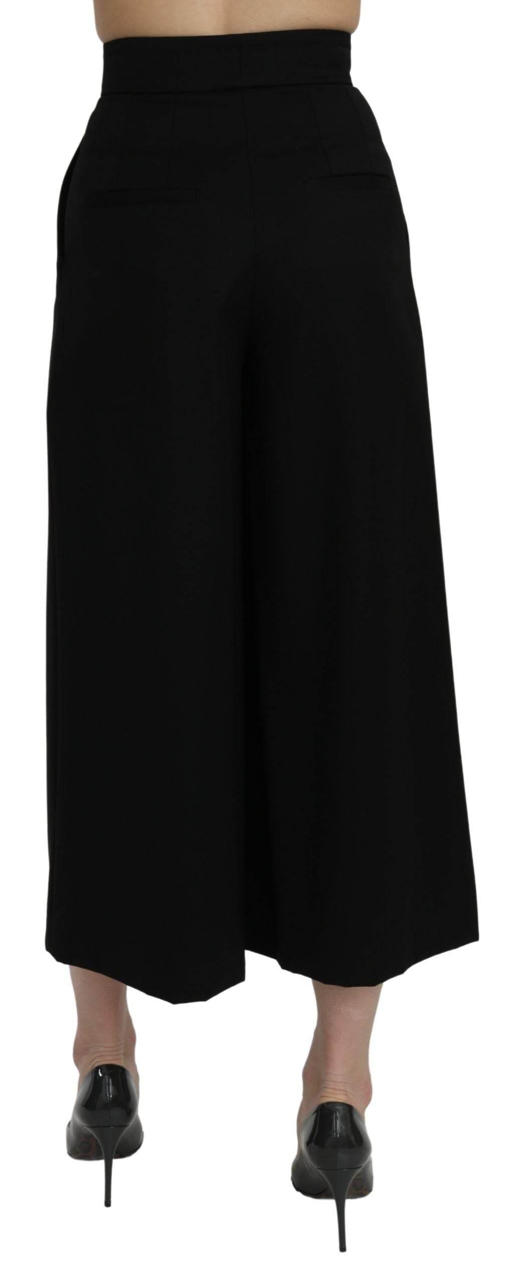 Dolce & Gabbana Black High Waist Wide Leg Cropped Pants - Hilstor
